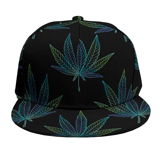 Blue And Green Weed Leaf Pattern Print Snapback Cap