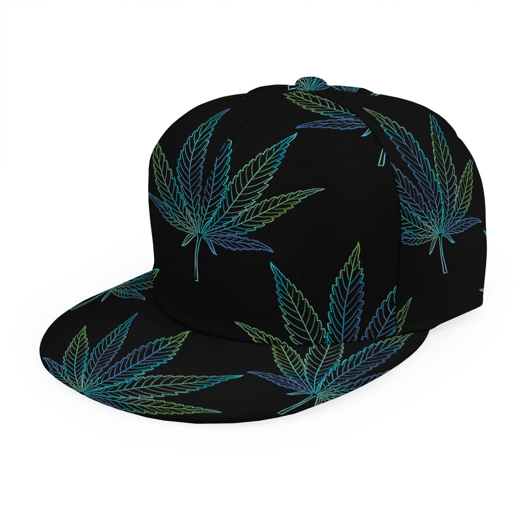 Blue And Green Weed Leaf Pattern Print Snapback Cap