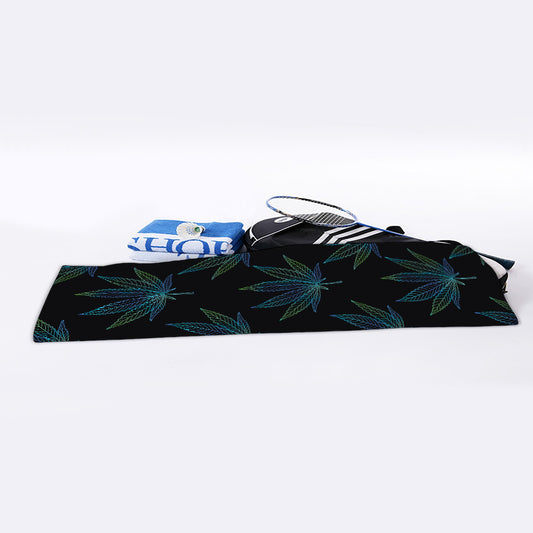 Blue And Green Weed Leaf Pattern Print Sports Towel