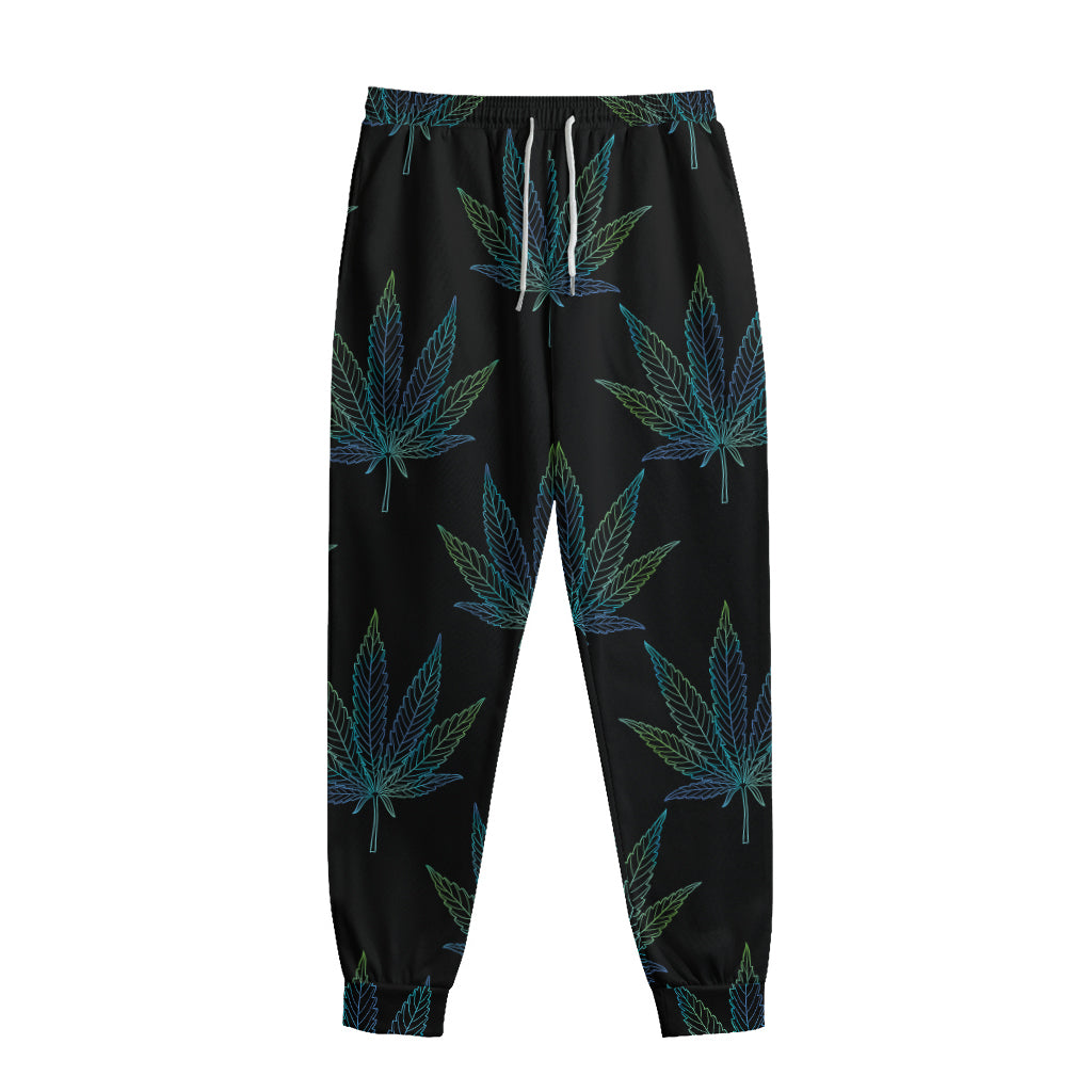 Blue And Green Weed Leaf Pattern Print Sweatpants