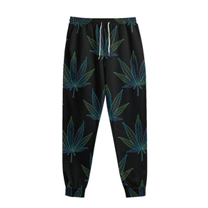 Blue And Green Weed Leaf Pattern Print Sweatpants