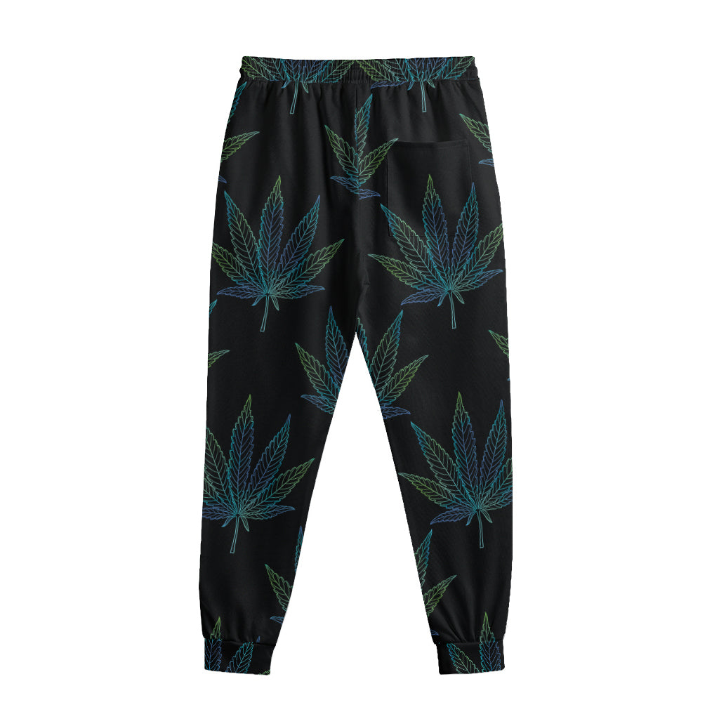 Blue And Green Weed Leaf Pattern Print Sweatpants