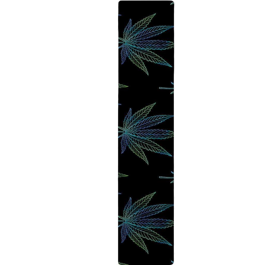 Blue And Green Weed Leaf Pattern Print Table Runner