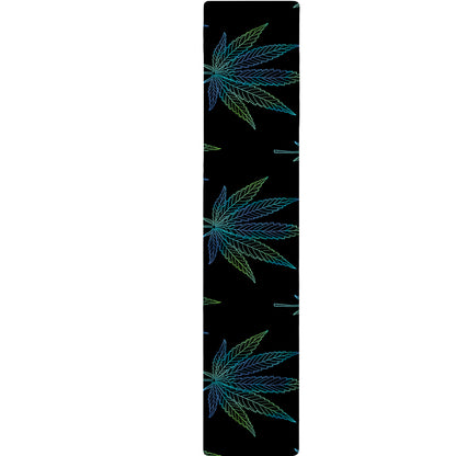 Blue And Green Weed Leaf Pattern Print Table Runner
