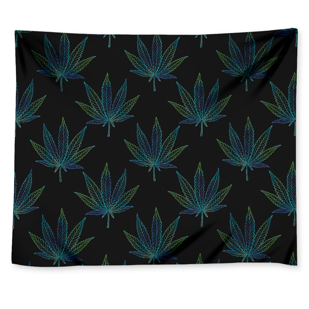 Blue And Green Weed Leaf Pattern Print Tapestry