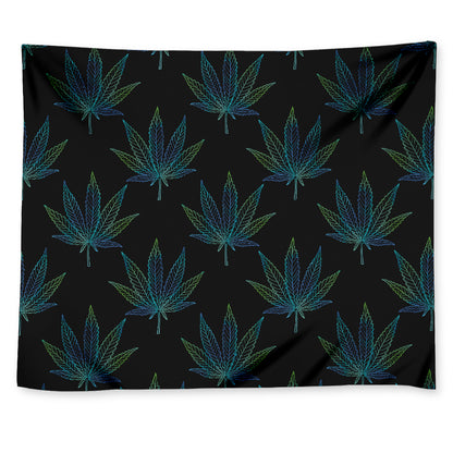 Blue And Green Weed Leaf Pattern Print Tapestry