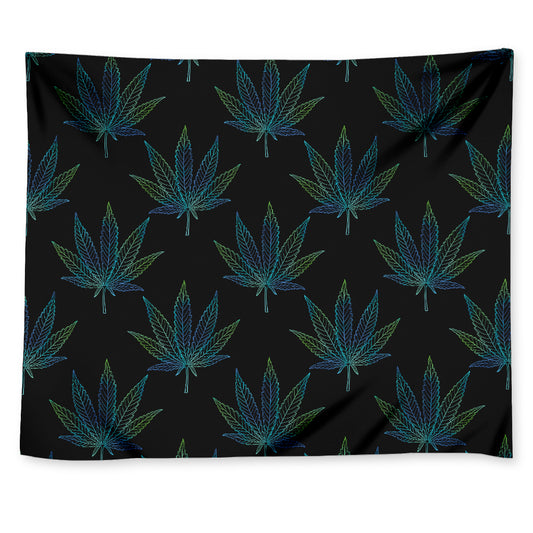 Blue And Green Weed Leaf Pattern Print Tapestry