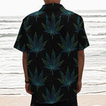 Blue And Green Weed Leaf Pattern Print Textured Short Sleeve Shirt