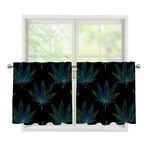 Blue And Green Weed Leaf Pattern Print Tier Curtains