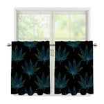 Blue And Green Weed Leaf Pattern Print Tier Curtains