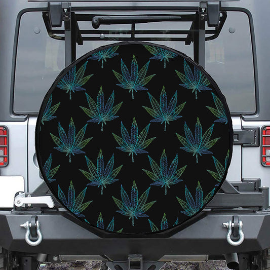 Blue And Green Weed Leaf Pattern Print Tire Cover