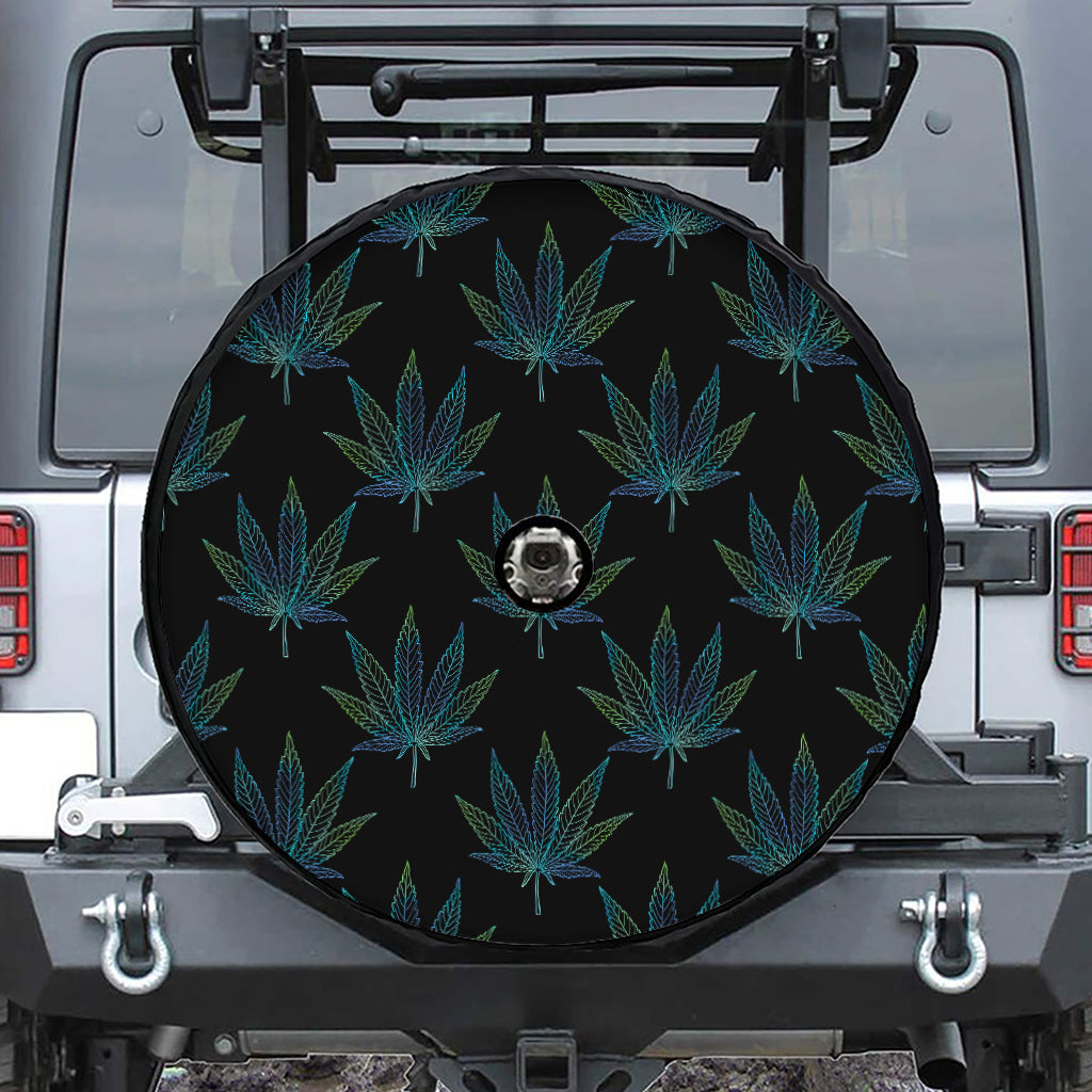 Blue And Green Weed Leaf Pattern Print Tire Cover With Camera Hole
