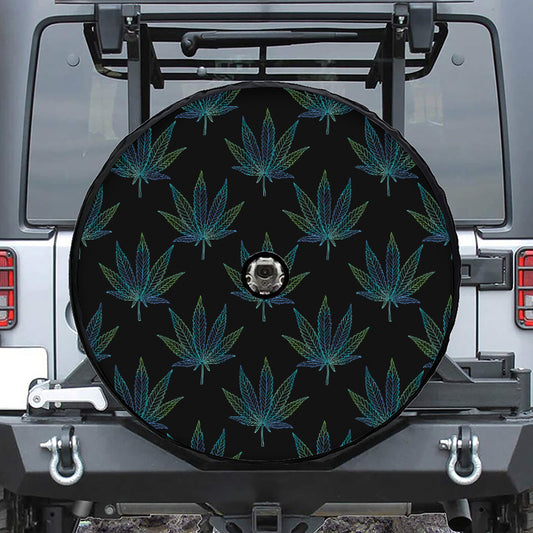 Blue And Green Weed Leaf Pattern Print Tire Cover With Camera Hole