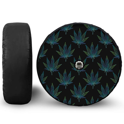 Blue And Green Weed Leaf Pattern Print Tire Cover With Camera Hole