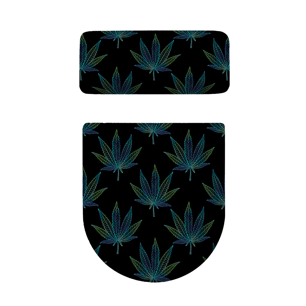 Blue And Green Weed Leaf Pattern Print Toilet Lid And Tank Cover Set