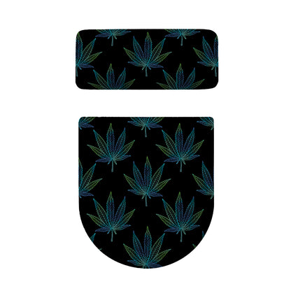 Blue And Green Weed Leaf Pattern Print Toilet Lid And Tank Cover Set