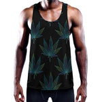 Blue And Green Weed Leaf Pattern Print Training Tank Top