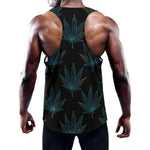 Blue And Green Weed Leaf Pattern Print Training Tank Top