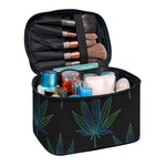 Blue And Green Weed Leaf Pattern Print Travel Makeup Bag