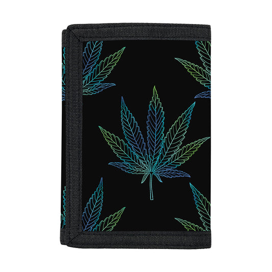 Blue And Green Weed Leaf Pattern Print Trifold Wallet