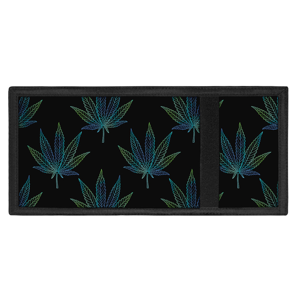 Blue And Green Weed Leaf Pattern Print Trifold Wallet