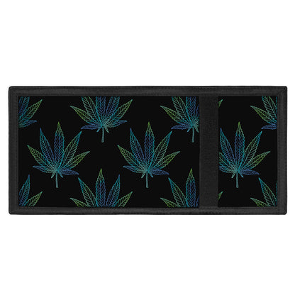 Blue And Green Weed Leaf Pattern Print Trifold Wallet