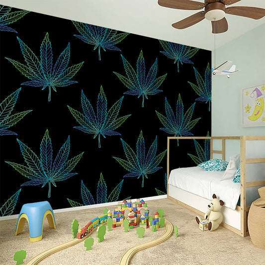 Blue And Green Weed Leaf Pattern Print Wall Sticker