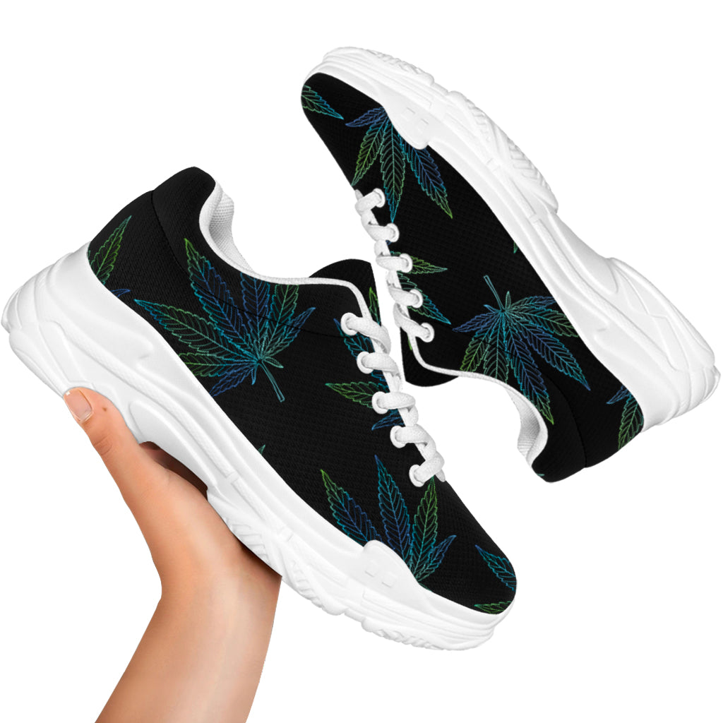 Blue And Green Weed Leaf Pattern Print White Chunky Shoes