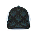 Blue And Green Weed Leaf Pattern Print White Mesh Trucker Hat