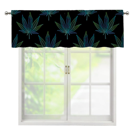 Blue And Green Weed Leaf Pattern Print Window Valance