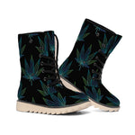 Blue And Green Weed Leaf Pattern Print Winter Boots