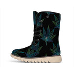 Blue And Green Weed Leaf Pattern Print Winter Boots
