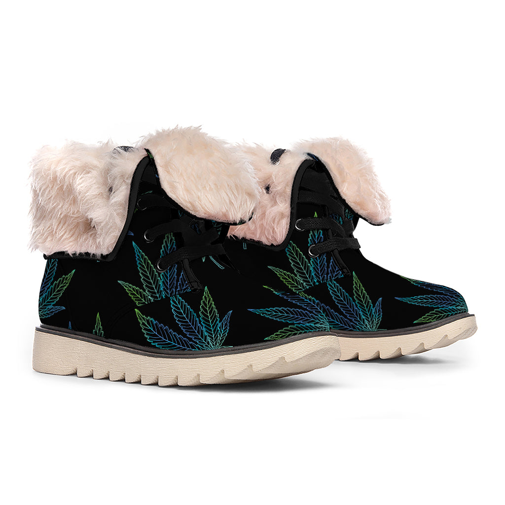 Blue And Green Weed Leaf Pattern Print Winter Boots