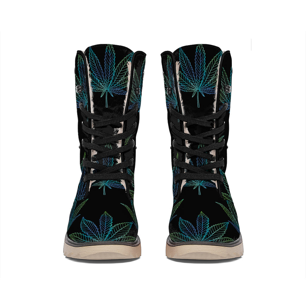 Blue And Green Weed Leaf Pattern Print Winter Boots