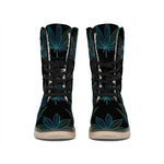 Blue And Green Weed Leaf Pattern Print Winter Boots