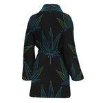 Blue And Green Weed Leaf Pattern Print Women's Bathrobe