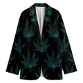 Blue And Green Weed Leaf Pattern Print Women's Blazer