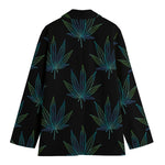 Blue And Green Weed Leaf Pattern Print Women's Blazer