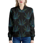 Blue And Green Weed Leaf Pattern Print Women's Bomber Jacket