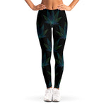 Blue And Green Weed Leaf Pattern Print Women's Leggings