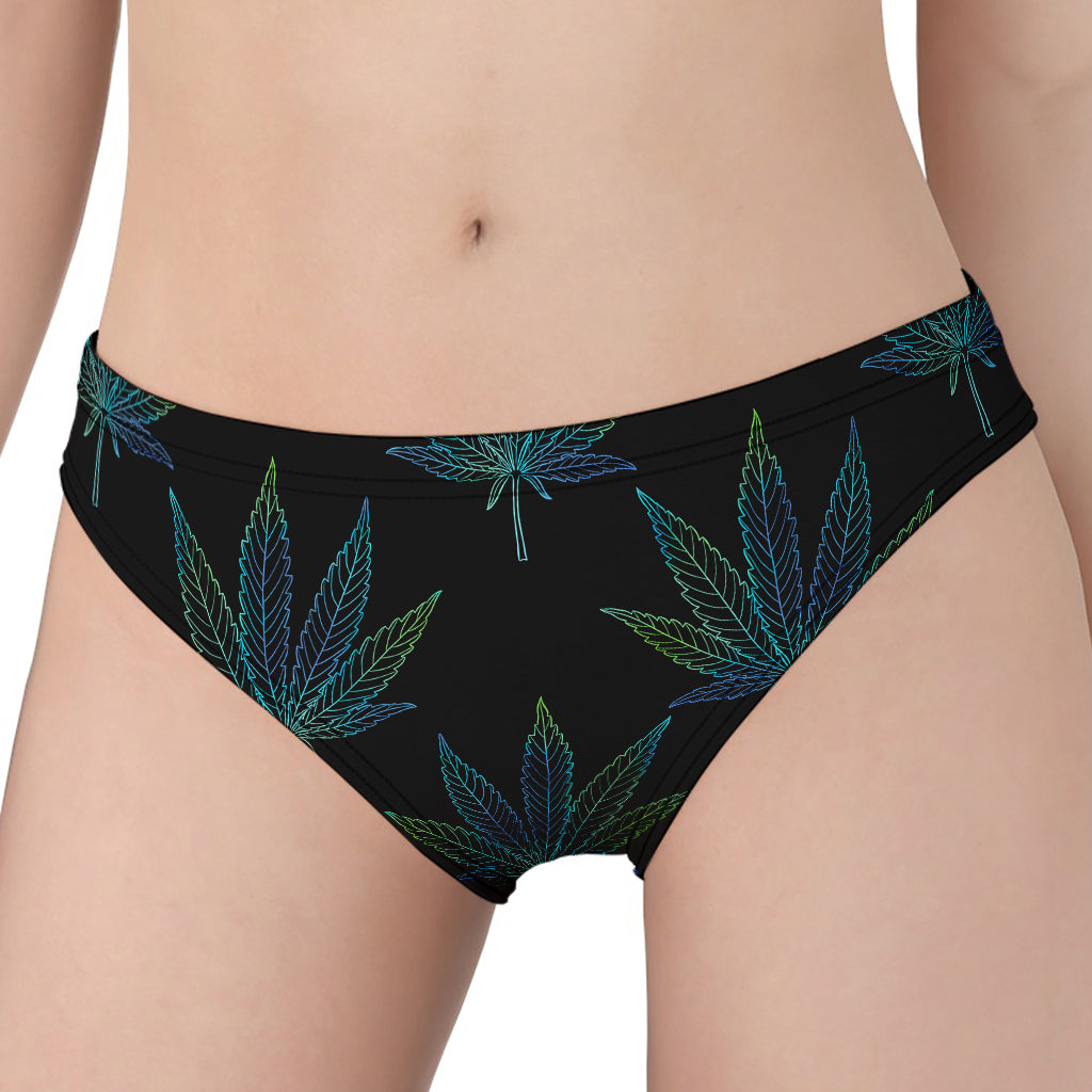 Blue And Green Weed Leaf Pattern Print Women's Panties