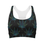 Blue And Green Weed Leaf Pattern Print Women's Sports Bra
