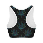 Blue And Green Weed Leaf Pattern Print Women's Sports Bra