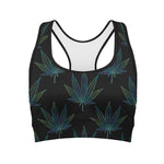 Blue And Green Weed Leaf Pattern Print Women's Sports Bra