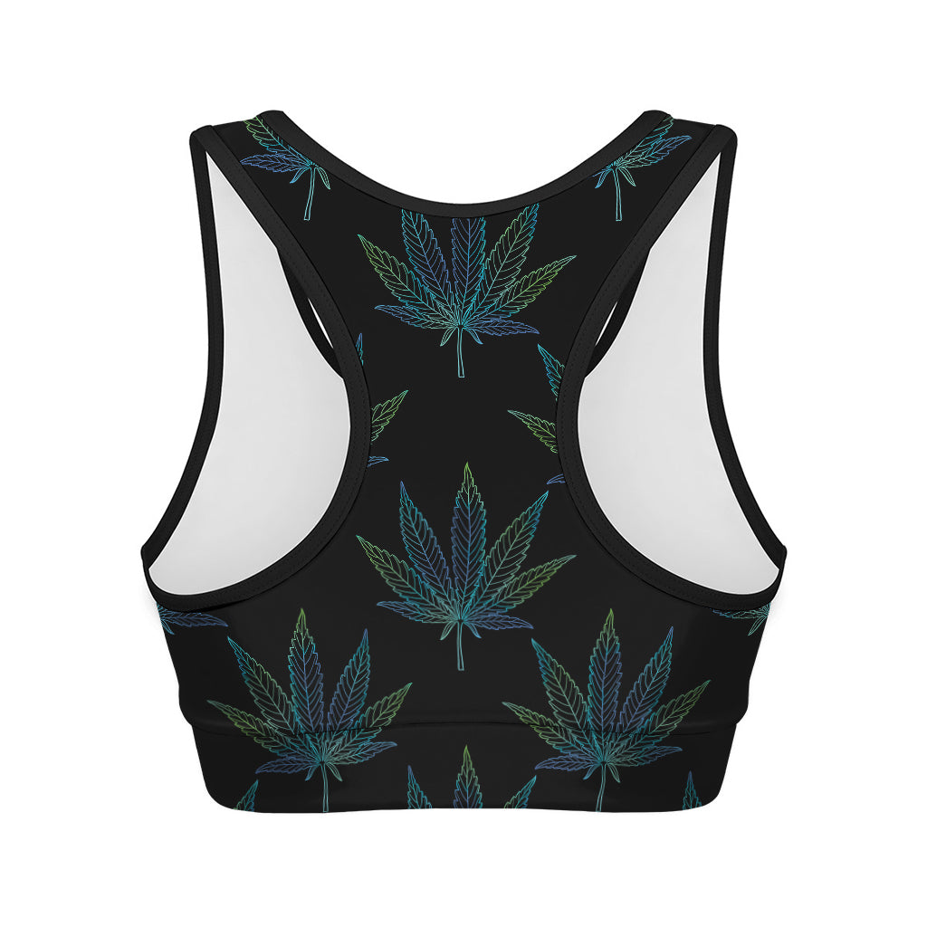 Blue And Green Weed Leaf Pattern Print Women's Sports Bra