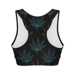 Blue And Green Weed Leaf Pattern Print Women's Sports Bra