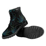 Blue And Green Weed Leaf Pattern Print Work Boots