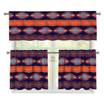 Blue And Orange Southwestern Print 3 Piece Kitchen Curtains