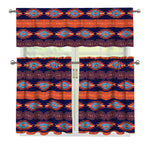 Blue And Orange Southwestern Print 3 Piece Kitchen Curtains