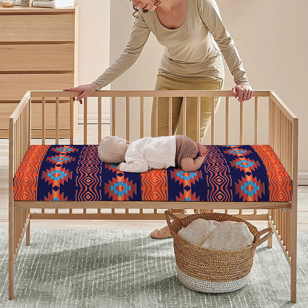 Blue And Orange Southwestern Print Baby Crib Sheet
